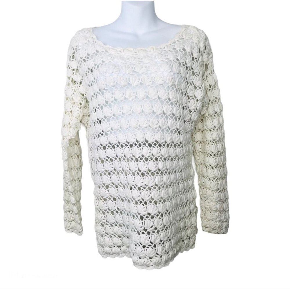 Reitman Classics long sleeve Crochet Knit see through sweater Beach Cover